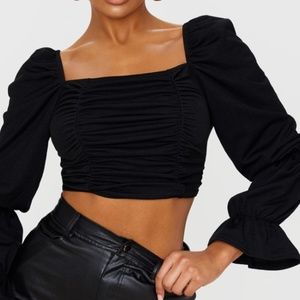PLT Ruched Detail Long Sleeve Crop Top